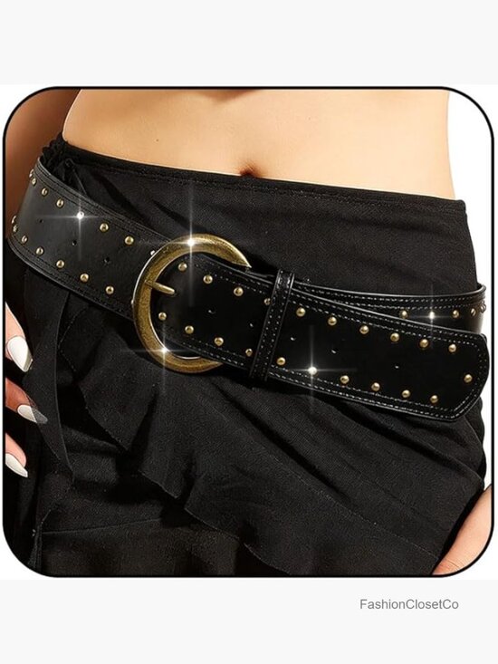 Wide Studded PU Leather Belt Punk Western Cowgirl Cinch Belt main image 4